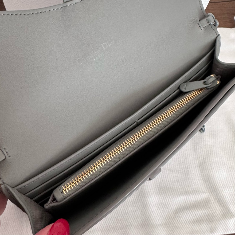 DIOR Ultra Matte Calfskin Leather Saddle Wallet on Chain in Grey - Picture 6 of 10